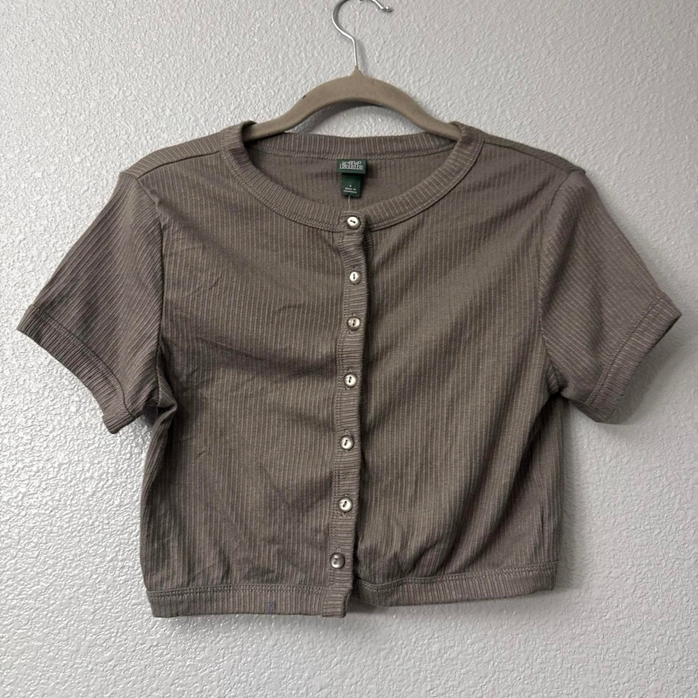 Wild Fable Washed Black Cropped Button-Up Summer Top
